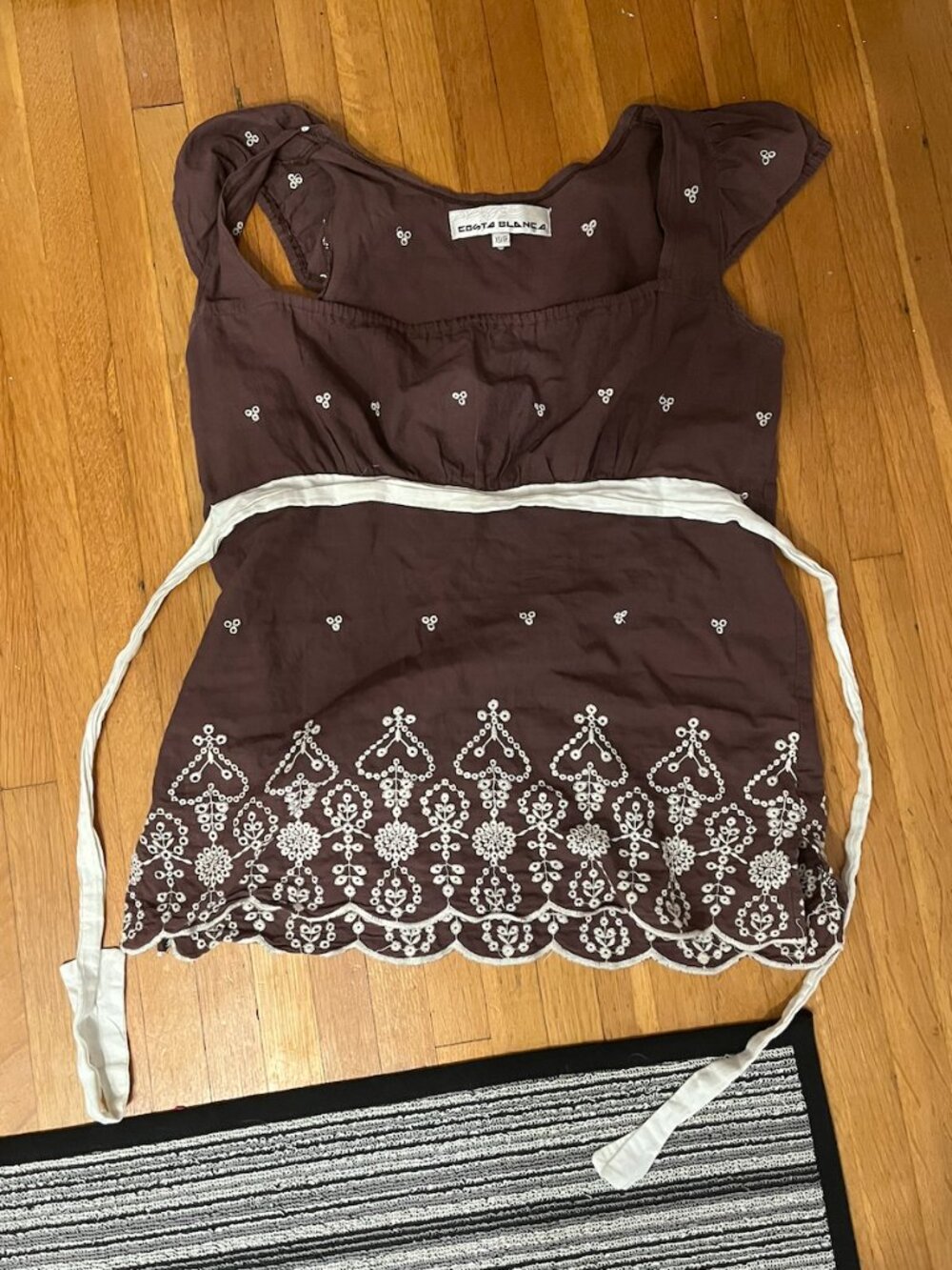 Costa Blanca brown and white milk maid top with embroidered detailing
